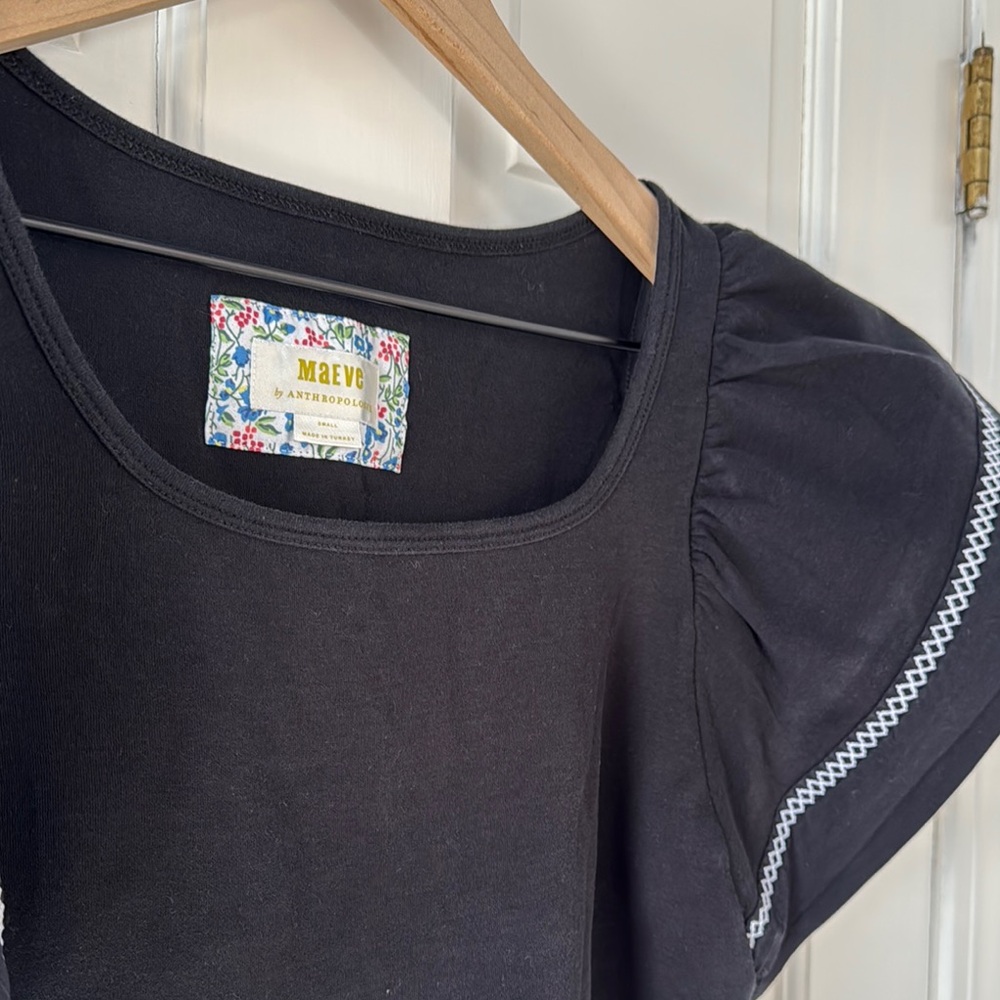Anthropologie Maeve Black Ruffle sleeve Women's Top